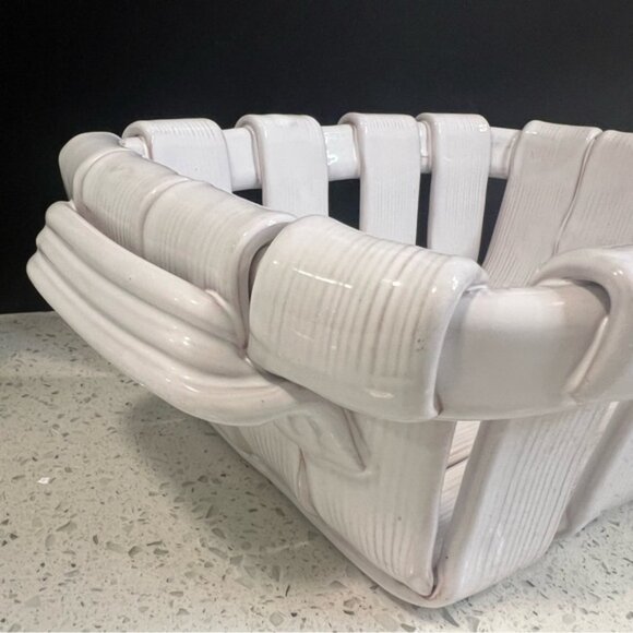 Vintage TADINATE Italian Ceramic Glazed Woven Basket Made in Italy 12 x 9 - Picture 2 of 16